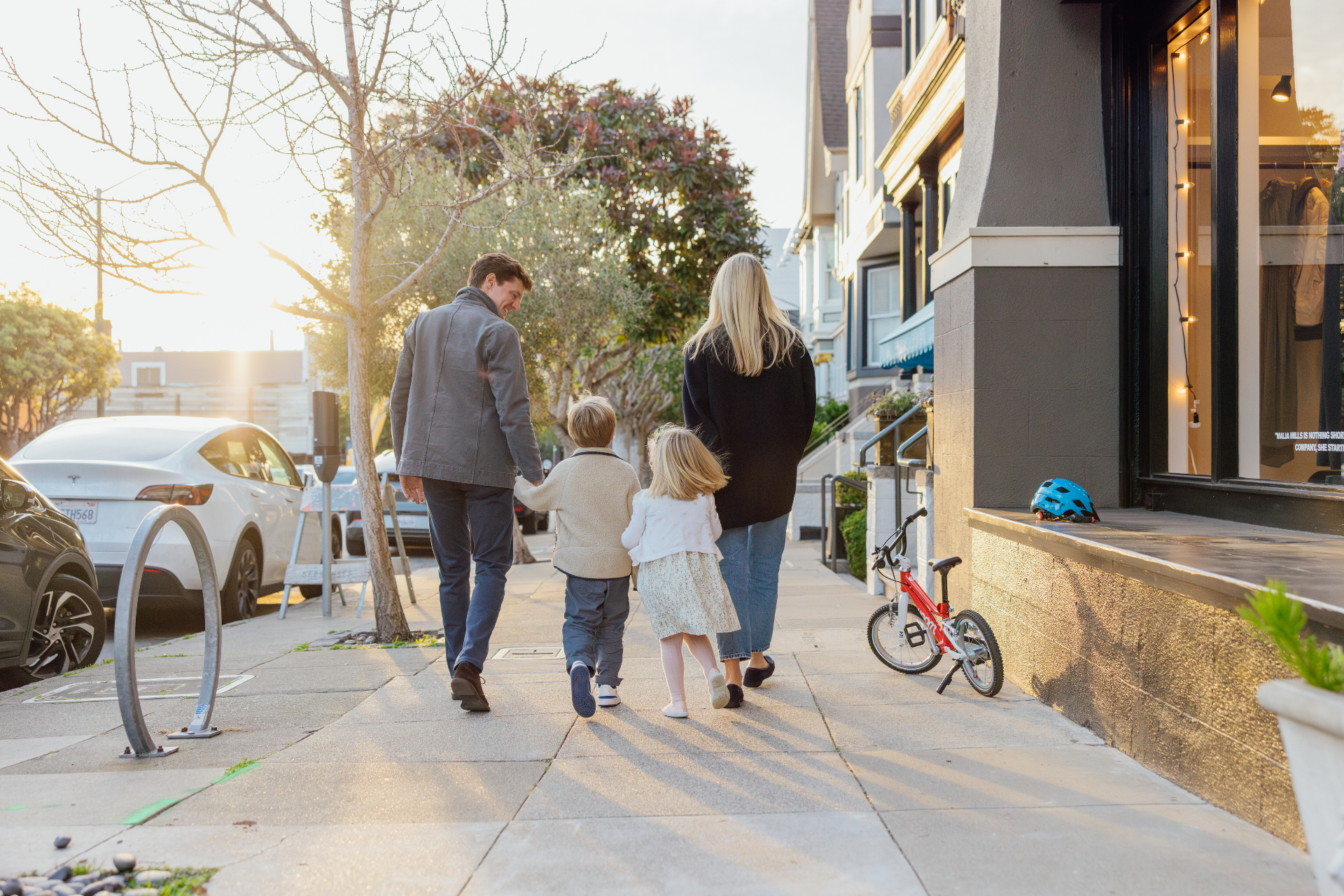 Supervisor Sherrill walking with his family in the neighborhood